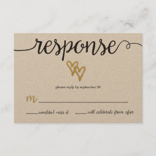 Gold Foil Hearts Kraft Paper Wedding RSVP Card