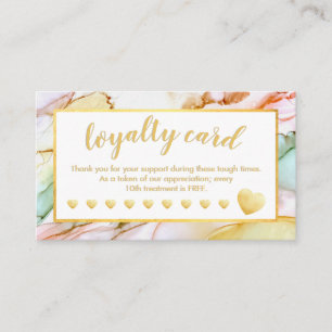 Gold Foil Hearts Pastel Coloured  Loyalty Card