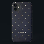 Gold Foil Hearts Pattern Navy Blue Monogram iPhone 11 Case<br><div class="desc">Cute and feminine phone case featuring a faux gold foil hearts pattern. Personalise by adding your own monogram. This gold foil hearts pattern phone case will be perfect as a personalised gift.</div>