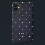 Gold Foil Hearts Pattern Navy Blue Monogram iPhone 11 Case<br><div class="desc">Cute and feminine phone case featuring a faux gold foil hearts pattern. Personalise by adding your own monogram. This gold foil hearts pattern phone case will be perfect as a personalised gift.</div>