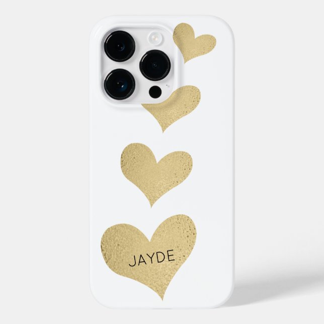 Gold Foil Hearts Personalised Mobile Phone Case (Back)