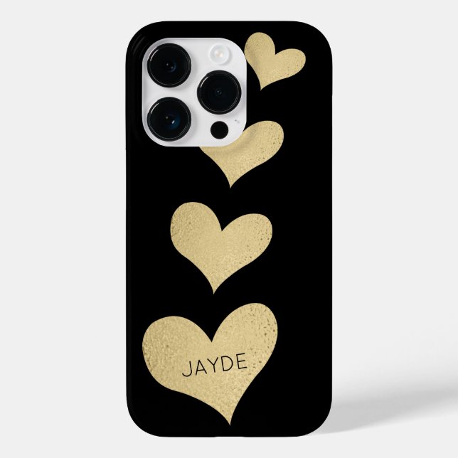 Gold Foil Hearts Personalised Mobile Phone Case (Back)