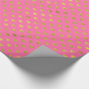 Gold foil hearts / Pink Wrapping Paper