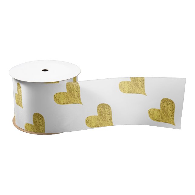 Gold Foil Hearts Satin Ribbon (Spool)