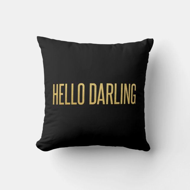 Gold Foil Hello Darling Modern Throw Pillow (Front)