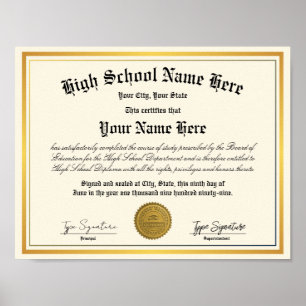 Gold foil High School Diploma, homeschool Poster