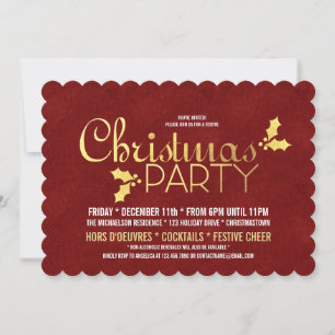 Gold Foil Holly Christmas Party Invitation