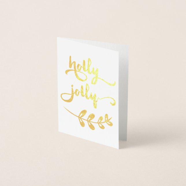 Gold foil Holly Jolly Christmas Notecard Foil Card (Front)
