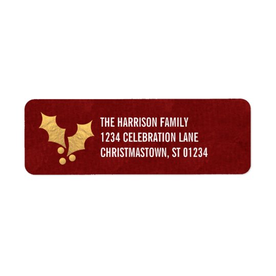 Gold Foil Holly Personalised Christmas Return Address Label