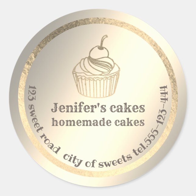 Gold foil Homemade cupcakes and treats packaging Classic Round Sticker (Front)