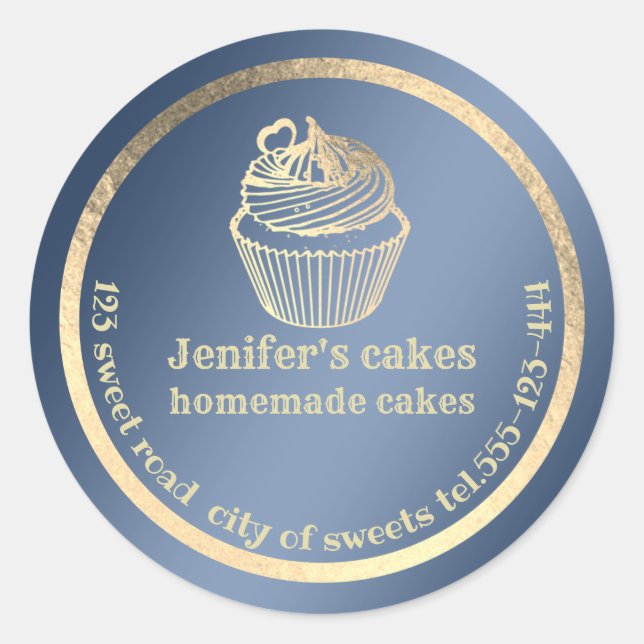 Gold foil Homemade cupcakes and treats packaging Classic Round Sticker (Front)