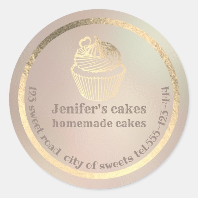 Gold foil Homemade cupcakes and treats packaging Classic Round Sticker (Front)