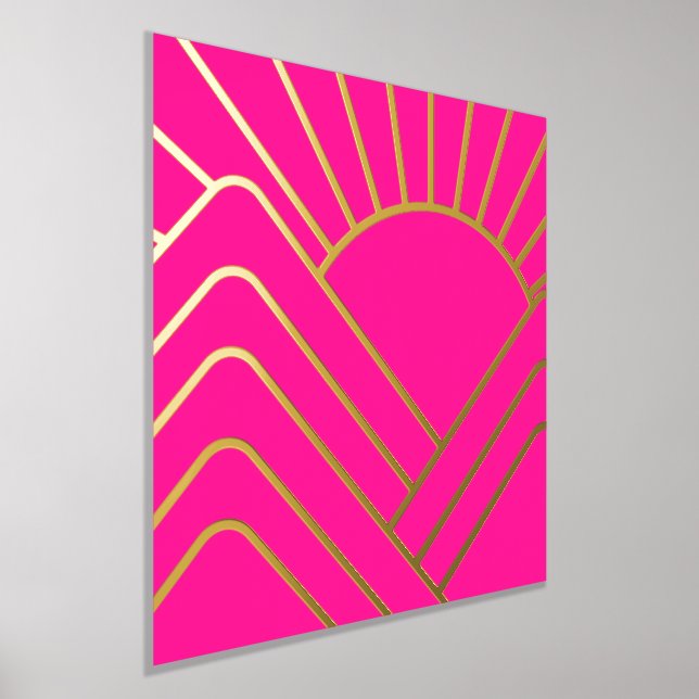 Gold Foil Hot Pink Art Deco Abstract Landscape Foil Prints (Laydown)