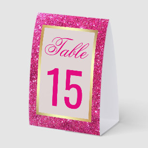Gold Foil Hot Pink Glitter Wedding Table Number