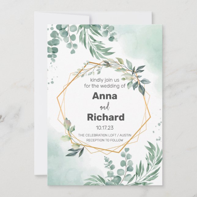 Gold Foil Invitation, Neutral Floral Wedding Invitation (Front)