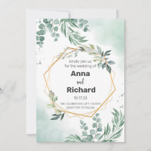 Gold Foil Invitation, Neutral Floral Wedding Invitation