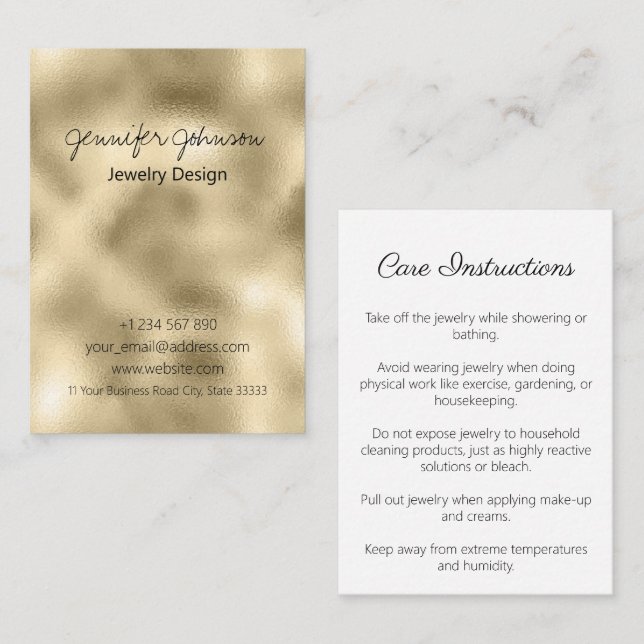 Gold Foil Jewellery Care Cards Business Card (Front/Back)
