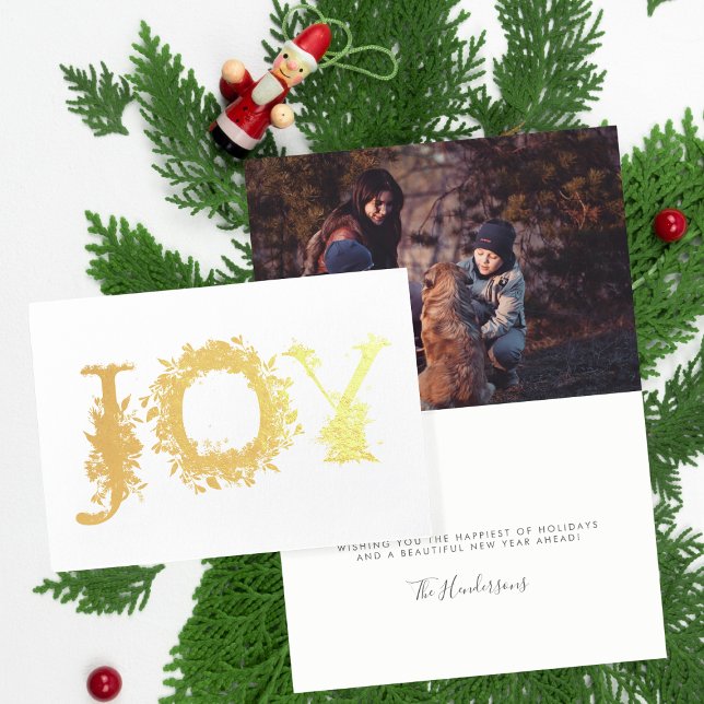 Gold Foil Joy Flowers Floral Christmas Card (Creator Uploaded)