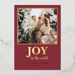 Gold Foil Joy to the World Cranberry Family Photo Holiday Card