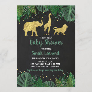 Gold Foil Jungle Safari Animal Shower Invitation
