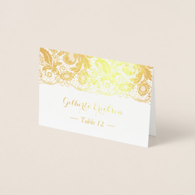 Gold Foil Lace Floral Table Place Escort Card (Front)