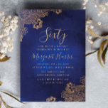 Gold Foil Lace Ornate Blue 60th Sixty Birthday Invitation<br><div class="desc">Gold Foil Lace Ornate Blue 60th Sixty Birthday</div>