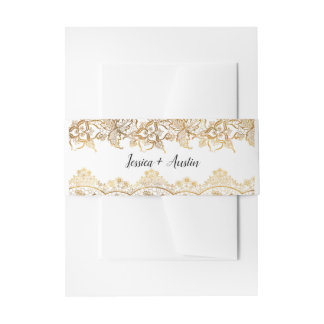 Gold Foil Lace Wedding Invitation Belly Band