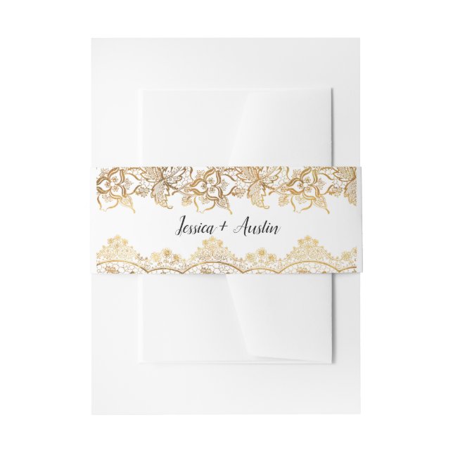 Gold Foil Lace Wedding Invitation Belly Band (Front Example)