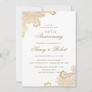 Gold Foil Lace White 50th Wedding Anniversary Invitation