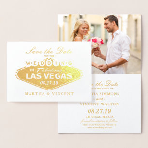Gold Foil Las Vegas Sign Wedding Save the Date Foil Card