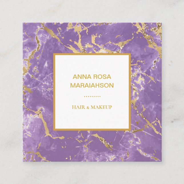 *~* Gold Foil  Lavender Marble Modern Luxe Girly Square Business Card (Front)