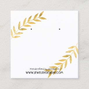 Gold Foil Leaf Earring Jewellery Display Custom Square Business Card