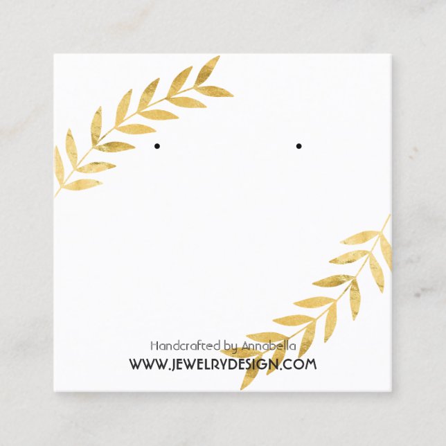 Gold Foil Leaf Earring Jewellery Display Custom Square Business Card (Front)