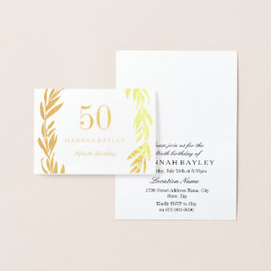 Gold Foil Leaf Wreath 50th Birthday Invitation