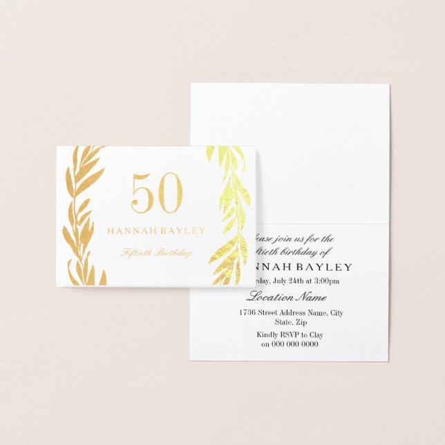 Gold Foil Leaf Wreath 50th Birthday Invitation (Display)