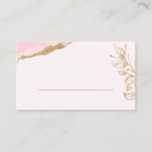 Gold Foil Leaves Pink Watercolor Floral Wedding Place Card