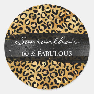Gold Foil Leopard Black Brush Stroke 60 & Fabulous Classic Round Sticker