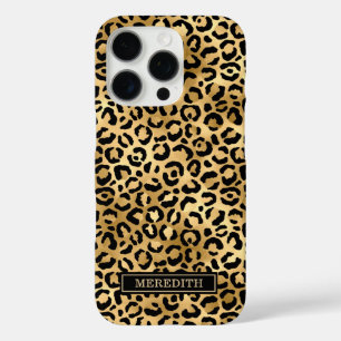 Gold Foil Leopard Print Monogrammed iPhone 16 Pro Case