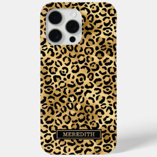 Gold Foil Leopard Print Monogrammed iPhone 15 Pro Max Case