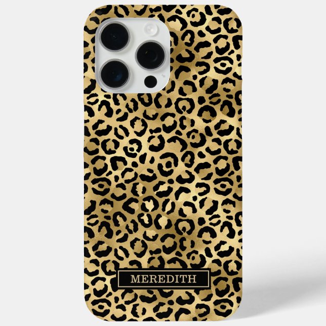 Gold Foil Leopard Print Monogrammed  Case-Mate iPhone Case (Back)