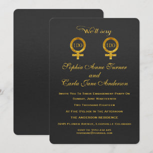 Gold Foil Lesbian Engagement Party Invitation