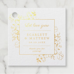 Gold Foil Let Love Grow Hand Drawn Flowers Wedding Favour Tags