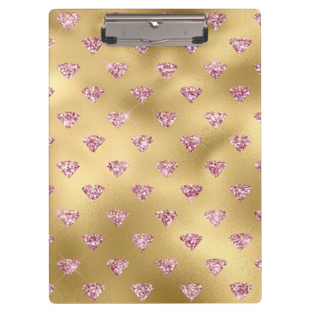 Gold Foil & Light Pink Glam Glitter Diamonds Clipboard (Front)