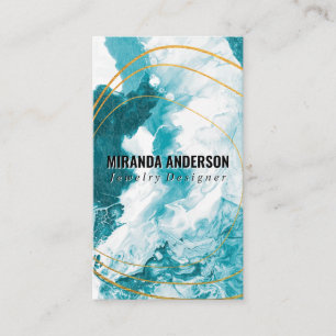 Gold Foil Line   Blue Green Artistic Business Card