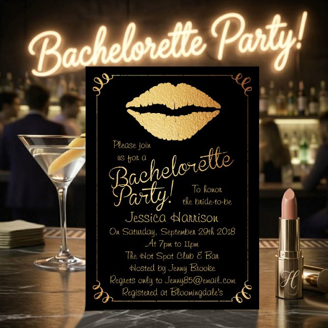 Gold Foil Lips Bachelorette Party Invitation (Creator Uploaded)