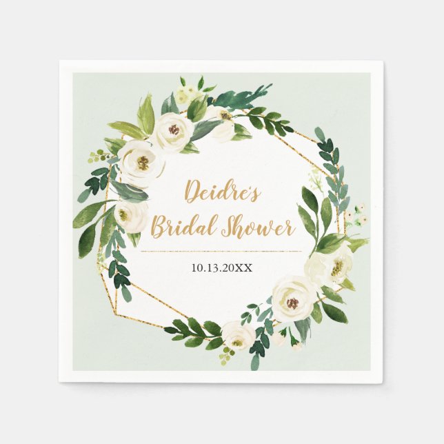 Gold Foil Look Geometric Frame Floral Napkin (Front)