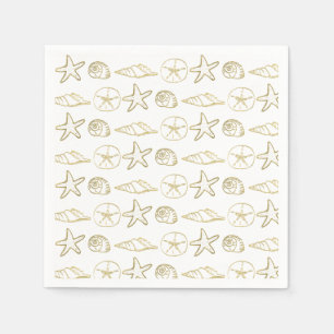 Gold Foil Look Sea Shells Chic Beach Elegant White Napkin