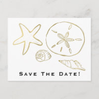 Gold Foil Look Sea Shells Chic Beach Save the Date