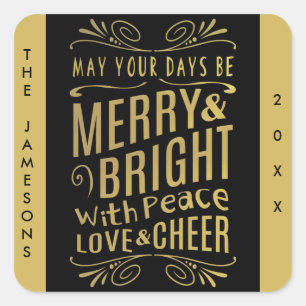 Gold Foil Look Typography Holiday Stickers