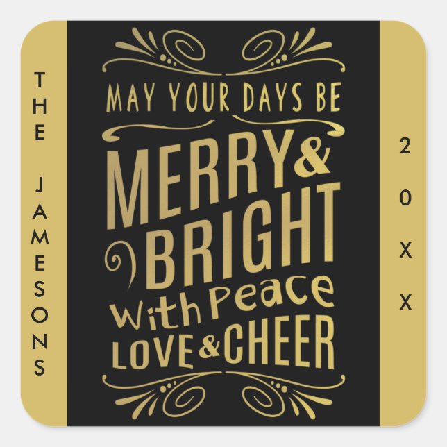 Gold Foil Look Typography Holiday Stickers (Front)